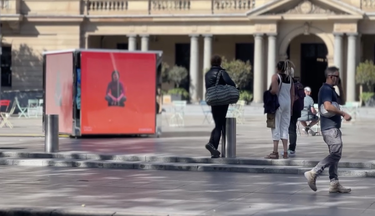 STORYBOX CUBE screening in a Sydney public square